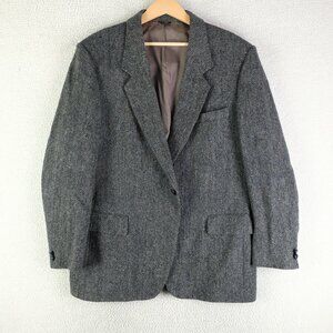 Harris Tweed Blazer Mens 46R Gray Two Button Vented Barleycorn Vintage Wool